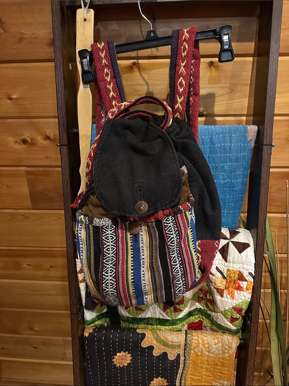 Rising International Black and Multicolor Nepal backpack/purse *flaws